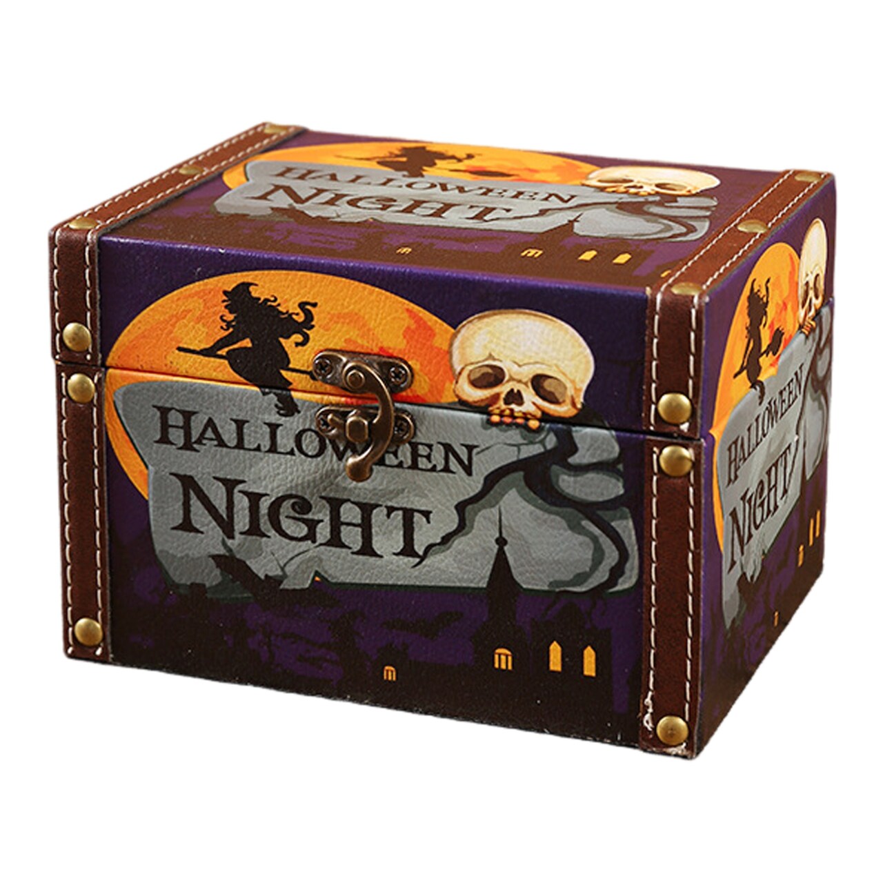 Halloween Wooden Box Treat-Or-Trick Party Snack Organizer Skull Witch Candy Holder Gift Storage Box For Holiday Home